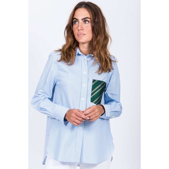 820 CALIBAN Striped Blouse with Patch Chest Pocket in Blue/White Size 44 - Picture 1 of 16